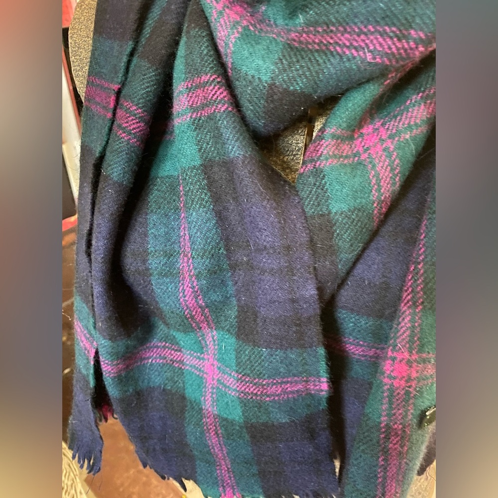 J. Crew Classic Signature Tartan Heritage Scarf in Green Blue and Pink 70" x 20"